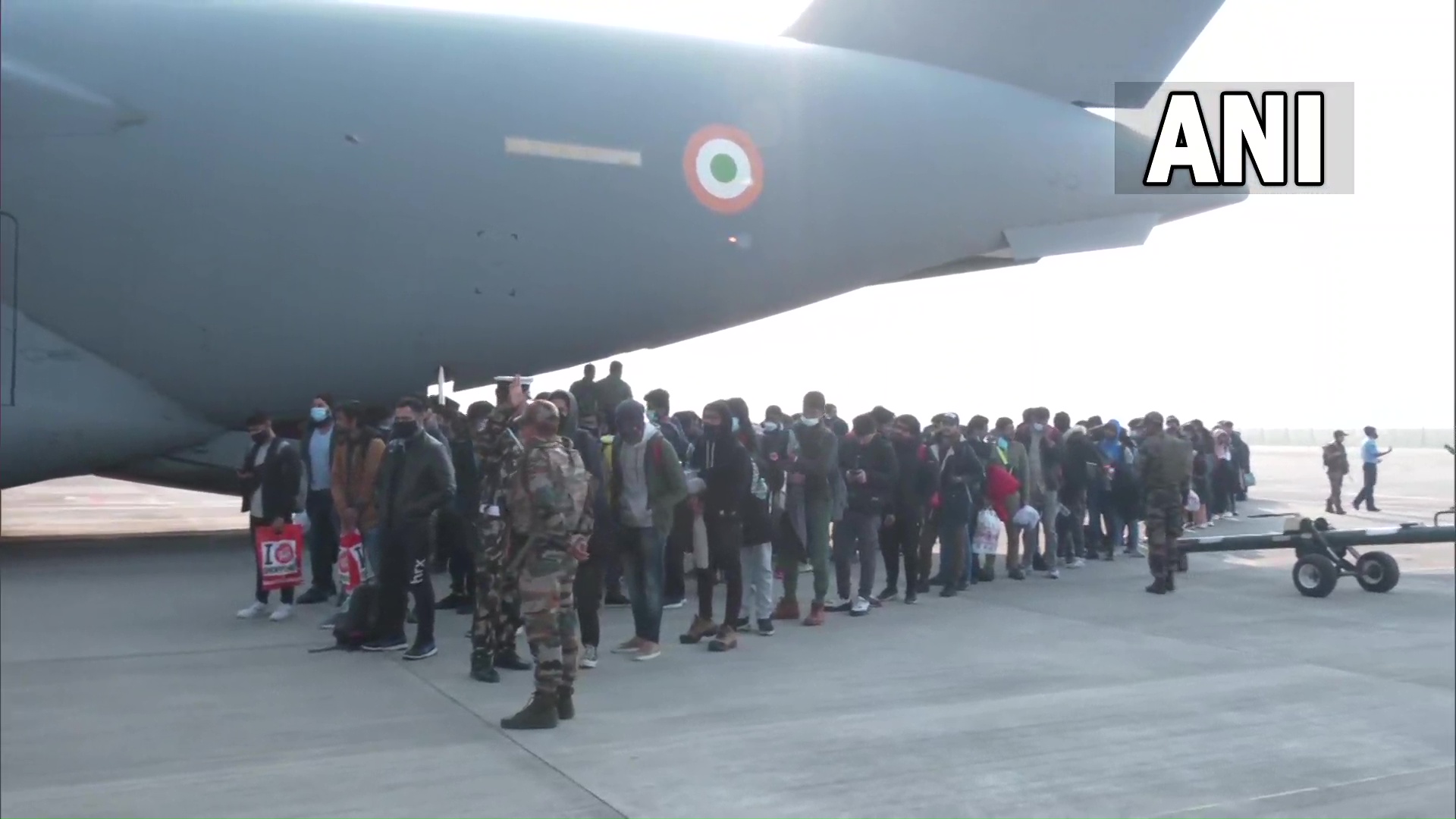 Indian nationals arrive at the Hindon airbase from Ukraine. ANI