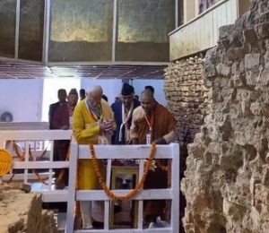 PM Narendra Modi was accompanied by his Nepalese counterpart Sher Bahadur Deuba during his visit to the historic temple, the birth place of Gautam Buddha. — A video grab